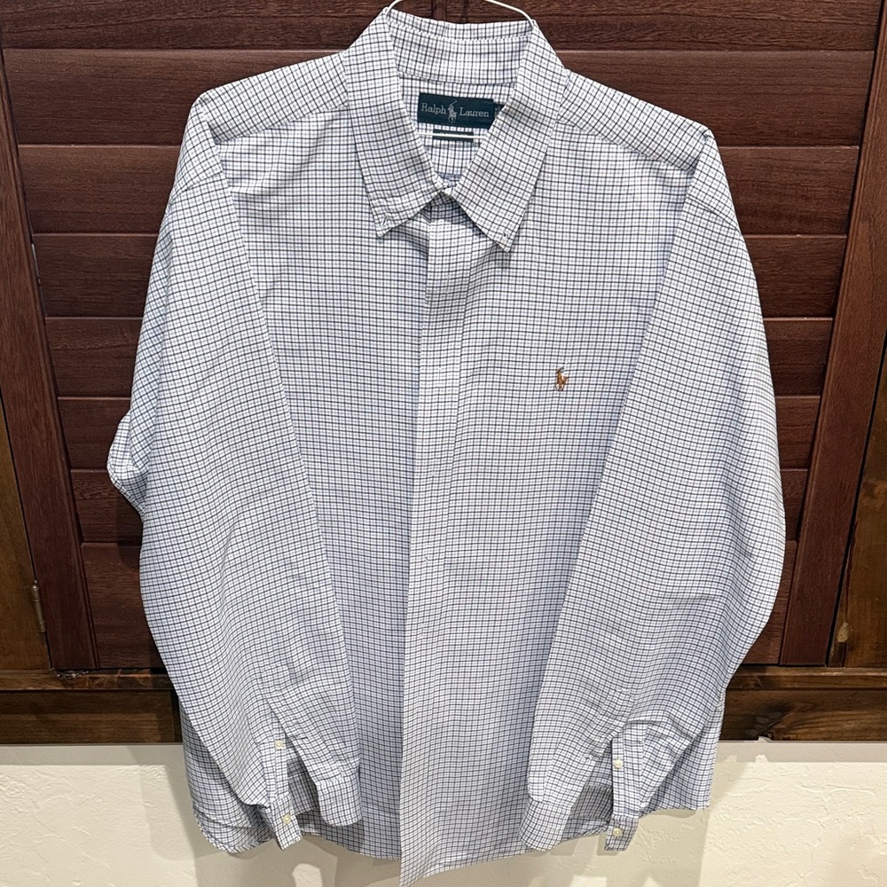Polo by Ralph Lauren Men's White and Blue Plaid Shirt